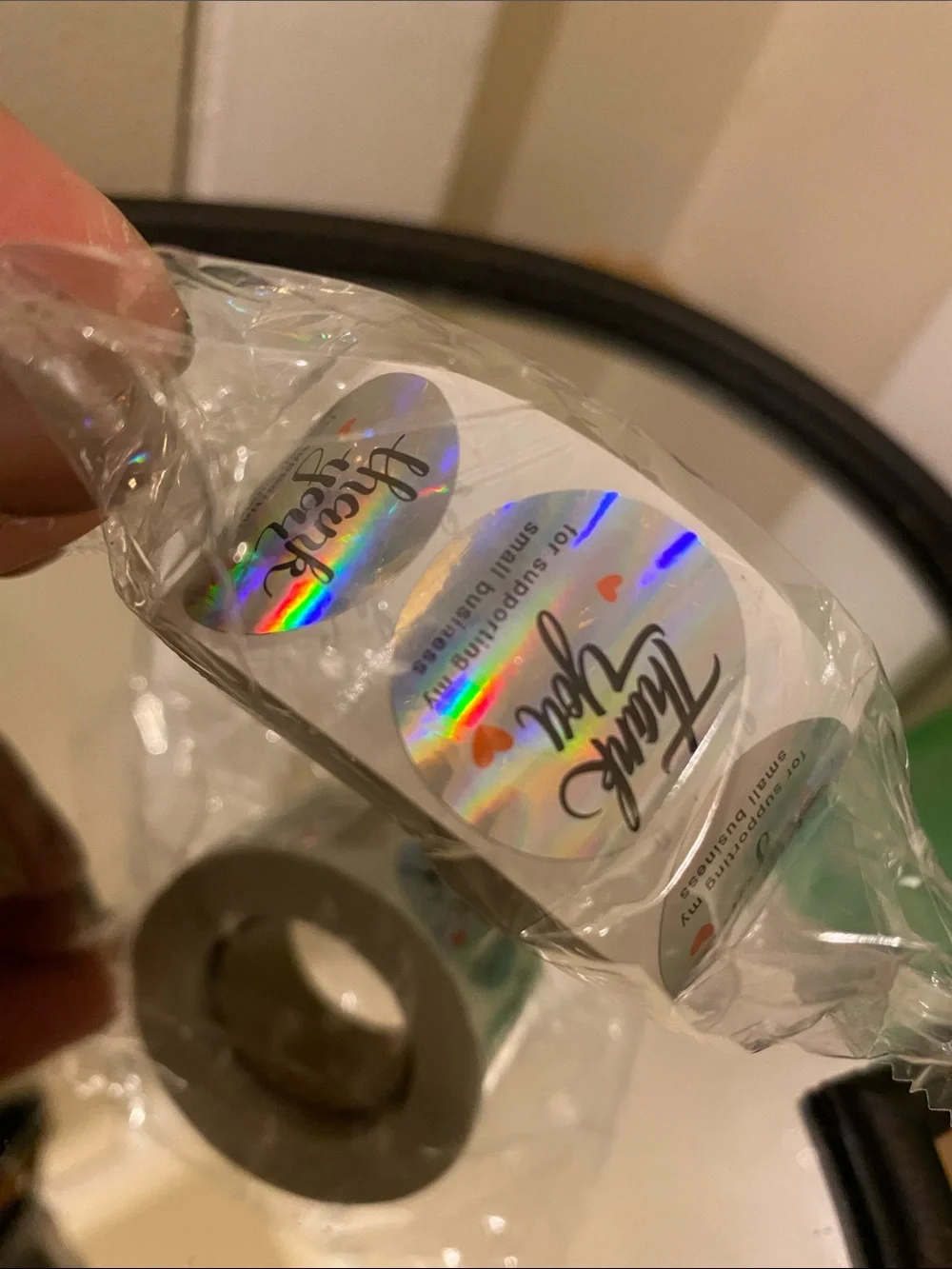 Thank You Holographic Sticker Roll - Silver/Iridescent